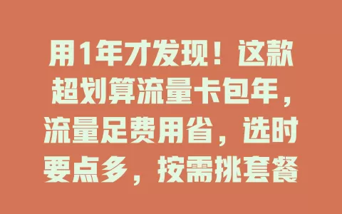 用1年才发现！这款超划算流量卡包年，流量足费用省，选时要点多，按需挑套餐更顺畅实惠