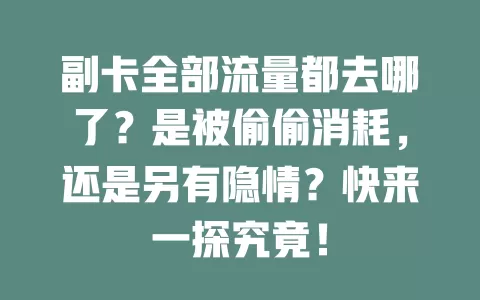 副卡全部流量都去哪了？是被偷偷消耗，还是另有隐情？快来一探究竟！