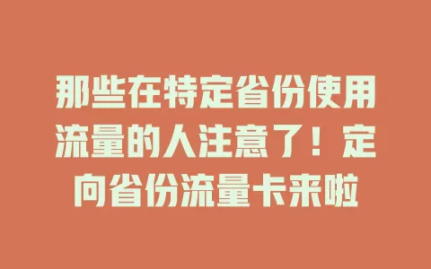 那些在特定省份使用流量的人注意了！定向省份流量卡来啦