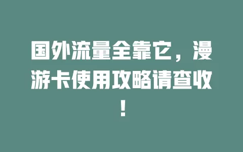 国外流量全靠它，漫游卡使用攻略请查收！