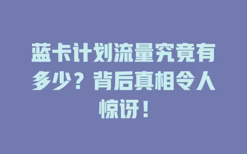 蓝卡计划流量究竟有多少？背后真相令人惊讶！