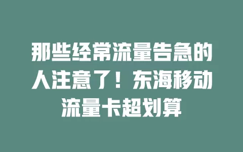 那些经常流量告急的人注意了！东海移动流量卡超划算