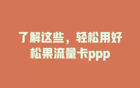 了解这些，轻松用好松果流量卡ppp