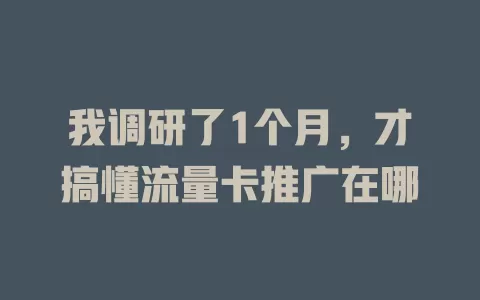 我调研了1个月，才搞懂流量卡推广在哪