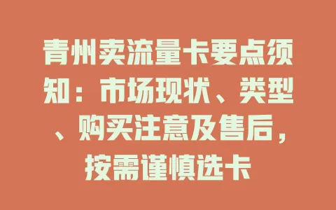 青州卖流量卡要点须知：市场现状、类型、购买注意及售后，按需谨慎选卡