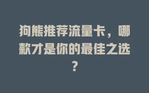 狗熊推荐流量卡，哪款才是你的最佳之选？