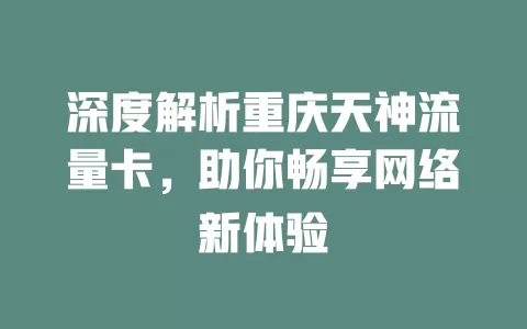 深度解析重庆天神流量卡，助你畅享网络新体验