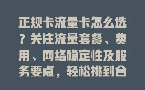 正规卡流量卡怎么选？关注流量套餐、费用、网络稳定性及服务要点，轻松挑到合适的，上网更畅快