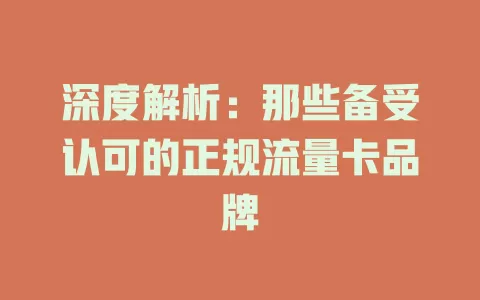深度解析：那些备受认可的正规流量卡品牌