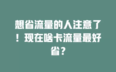 想省流量的人注意了！现在啥卡流量最好省？