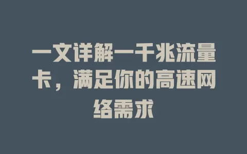 一文详解一千兆流量卡，满足你的高速网络需求