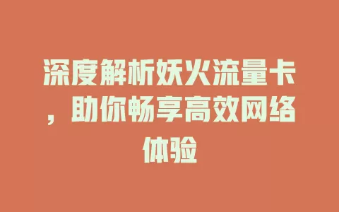 深度解析妖火流量卡，助你畅享高效网络体验