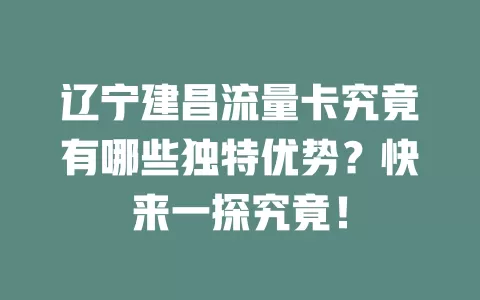 辽宁建昌流量卡究竟有哪些独特优势？快来一探究竟！