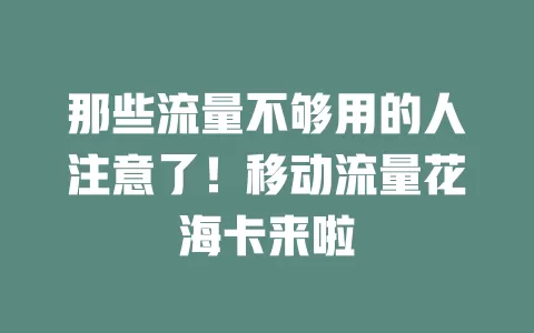 那些流量不够用的人注意了！移动流量花海卡来啦