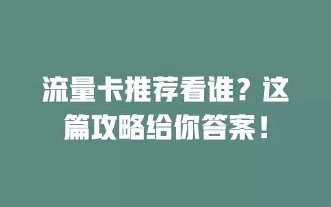 流量卡推荐看谁？这篇攻略给你答案！