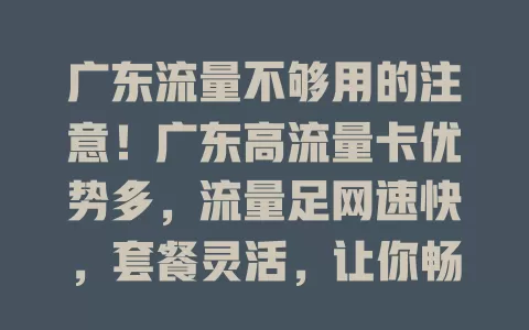 广东流量不够用的注意！广东高流量卡优势多，流量足网速快，套餐灵活，让你畅享数字生活，还不快来试试？
