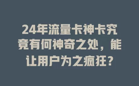 24年流量卡神卡究竟有何神奇之处，能让用户为之疯狂？
