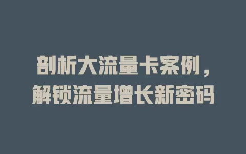 剖析大流量卡案例，解锁流量增长新密码