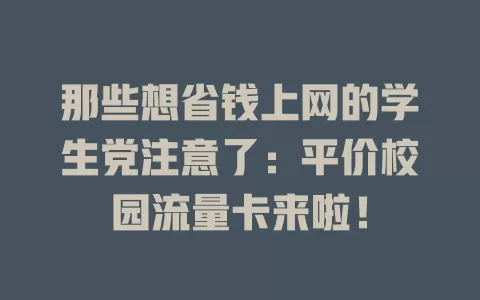 那些想省钱上网的学生党注意了：平价校园流量卡来啦！