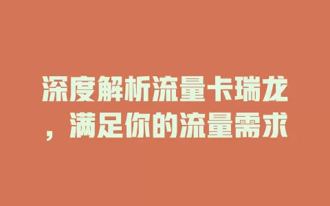 深度解析流量卡瑞龙，满足你的流量需求