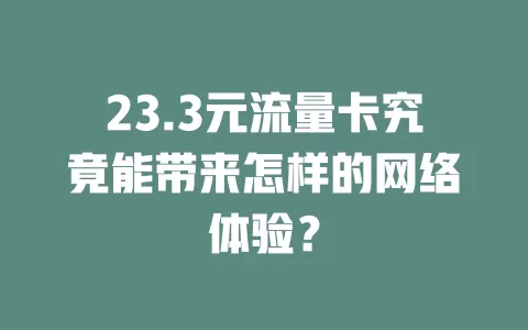 23.3元流量卡究竟能带来怎样的网络体验？