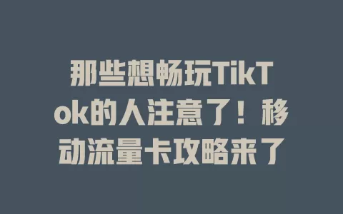 那些想畅玩TikTok的人注意了！移动流量卡攻略来了