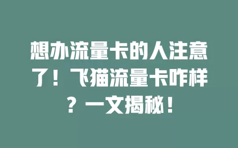 想办流量卡的人注意了！飞猫流量卡咋样？一文揭秘！