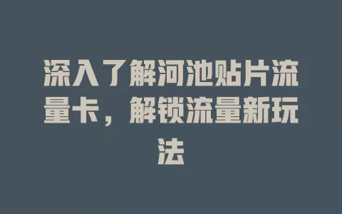 深入了解河池贴片流量卡，解锁流量新玩法