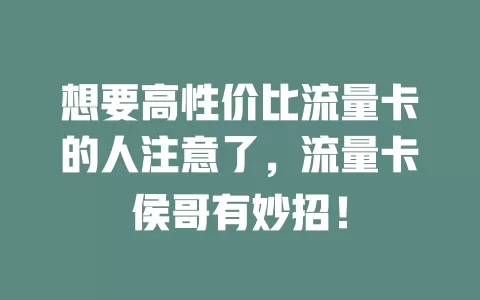 想要高性价比流量卡的人注意了，流量卡侯哥有妙招！