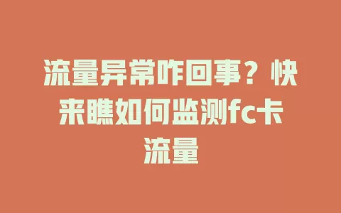 流量异常咋回事？快来瞧如何监测fc卡流量