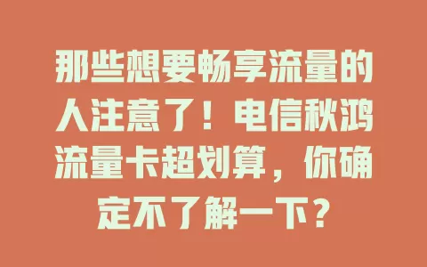 那些想要畅享流量的人注意了！电信秋鸿流量卡超划算，你确定不了解一下？