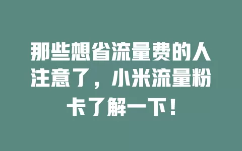 那些想省流量费的人注意了，小米流量粉卡了解一下！