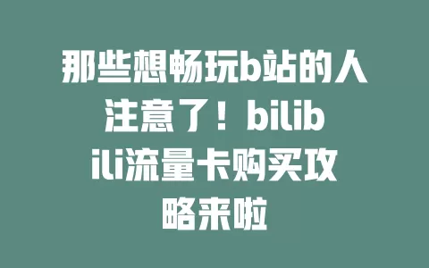 那些想畅玩b站的人注意了！bilibili流量卡购买攻略来啦