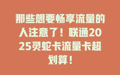 那些想要畅享流量的人注意了！联通2025灵蛇卡流量卡超划算！