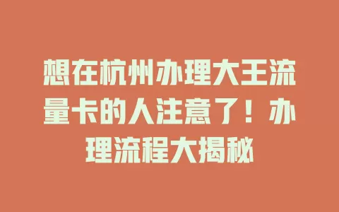 想在杭州办理大王流量卡的人注意了！办理流程大揭秘