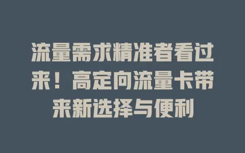 流量需求精准者看过来！高定向流量卡带来新选择与便利