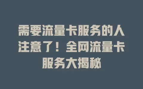 需要流量卡服务的人注意了！全网流量卡服务大揭秘