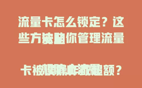 流量卡怎么锁定？这些方法助你管理流量安全

想防止流量卡被误操作或超额？这里有锁定流量卡的方法。可通过运营商官方APP，或拨打客服电话，短信也能锁定。解锁简单，设安全密码，定期检查状态，让上网更安心便捷！