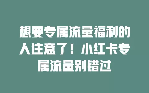 想要专属流量福利的人注意了！小红卡专属流量别错过