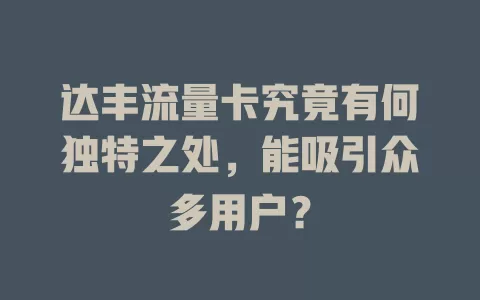 达丰流量卡究竟有何独特之处，能吸引众多用户？