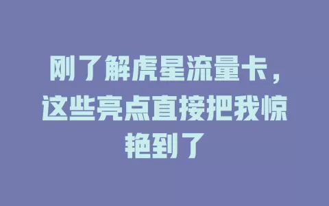 刚了解虎星流量卡，这些亮点直接把我惊艳到了
