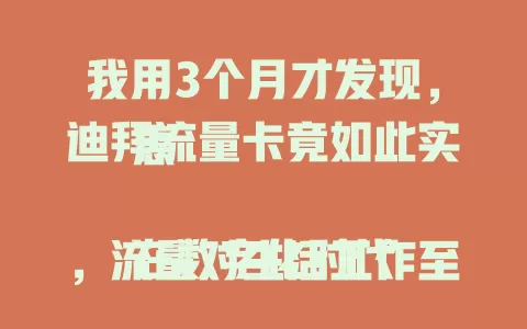 我用3个月才发现，迪拜流量卡竟如此实惠

在数字化时代，流量对生活工作至关重要，去迪拜更需合适流量卡。我经摸索找到超惊喜的迪拜流量卡，费用合理、流量足、速度稳，用它3个月超便利，快试试！