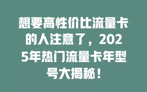 想要高性价比流量卡的人注意了，2025年热门流量卡年型号大揭秘！