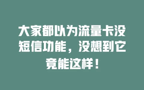 大家都以为流量卡没短信功能，没想到它竟能这样！