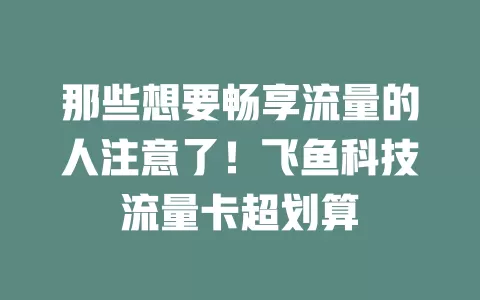那些想要畅享流量的人注意了！飞鱼科技流量卡超划算