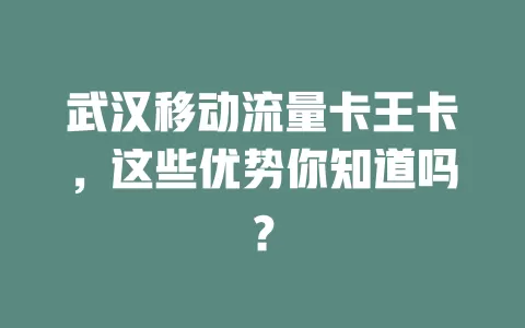 武汉移动流量卡王卡，这些优势你知道吗？