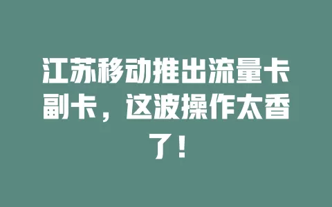 江苏移动推出流量卡副卡，这波操作太香了！