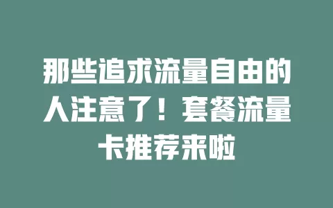 那些追求流量自由的人注意了！套餐流量卡推荐来啦