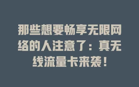 那些想要畅享无限网络的人注意了：真无线流量卡来袭！