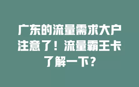 广东的流量需求大户注意了！流量霸王卡了解一下？